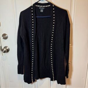C by Bloomingdale's Floating Pearl Embellished Open Front 100% Cashmere Cardigan